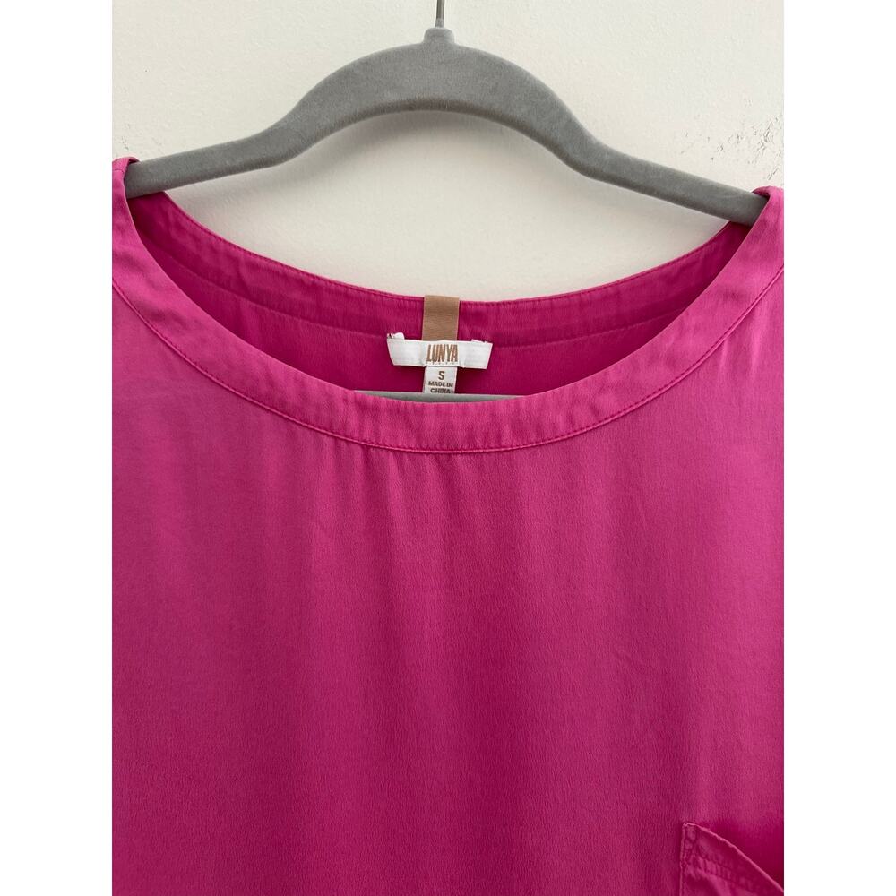 Lunya Good In Bed 100% Washable Silk Blouse Women's Small Hot Pink Drop Shoulder - Picture 3 of 6